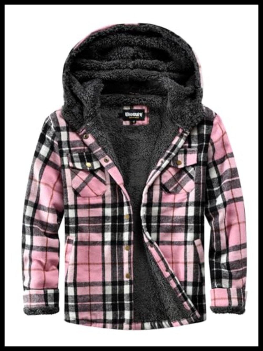 Fleece Flannel Plaid Sherpa Lined Button Down Hooded Jacket Womens